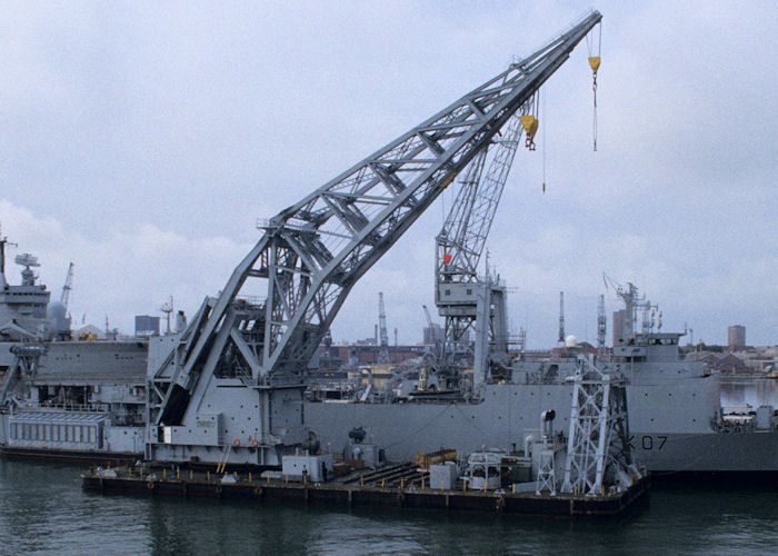 Photograph of the vessel  Admiralty Crane Lighter 4 pictured in Portsmouth Naval Base on 29th June 1990