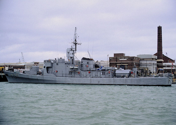 Photograph of the vessel KNM Æger pictured in Portsmouth Naval Base on 23rd September 1991