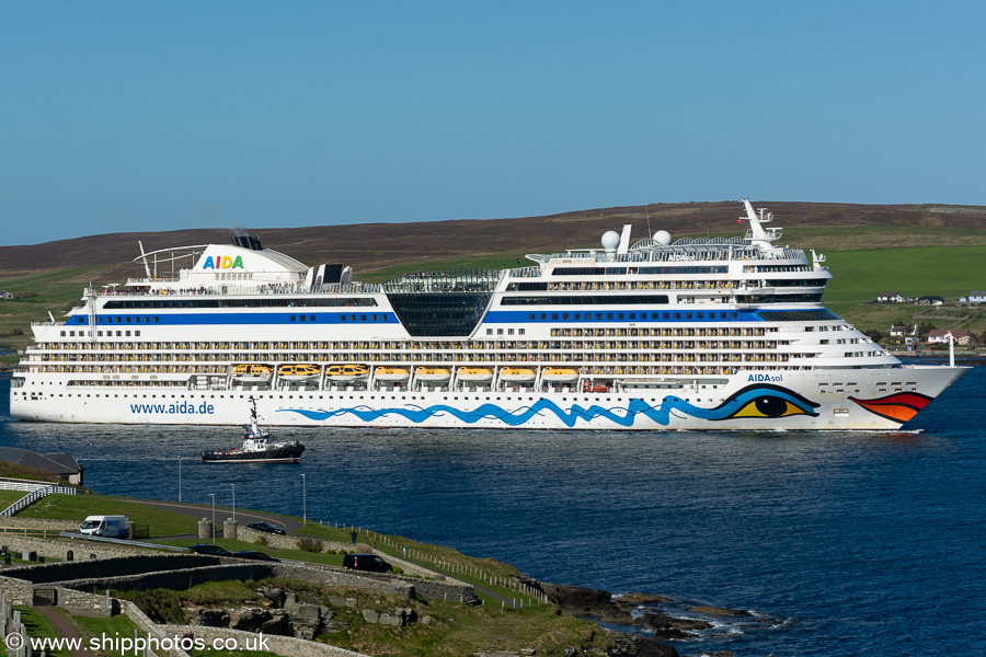 Photograph of the vessel  AIDAsol pictured departing Lerwick on 19th May 2022