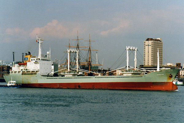 Photograph of the vessel  Akashi Rex pictured departing Portsmouth on 2nd April 1996