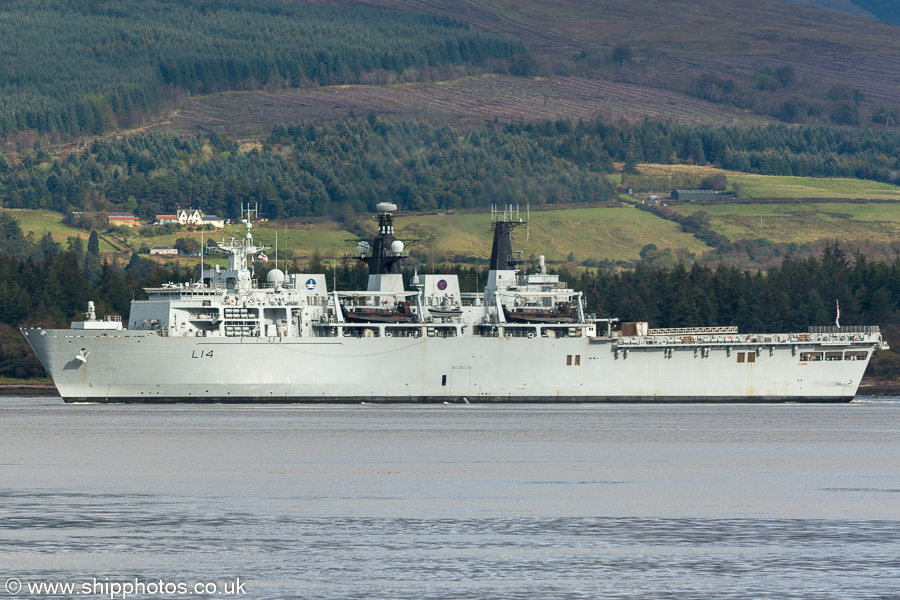 Photograph of the vessel HMS Albion pictured passing Greenock on 6th October 2019