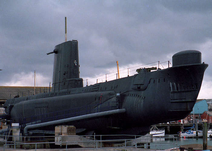 Photograph of the vessel HMS Alliance pictured preserved at Gosport on 1st April 1988