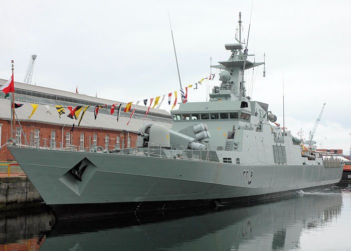 Photograph of the vessel SNV Al Mua'zzar pictured at the International Festival of the Sea, Portsmouth Naval Base on 3rd July 2005