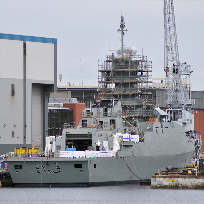 Photograph of the vessel SNV Al Rahmani pictured fitting out in Portsmouth Naval Base on 6th August 2011