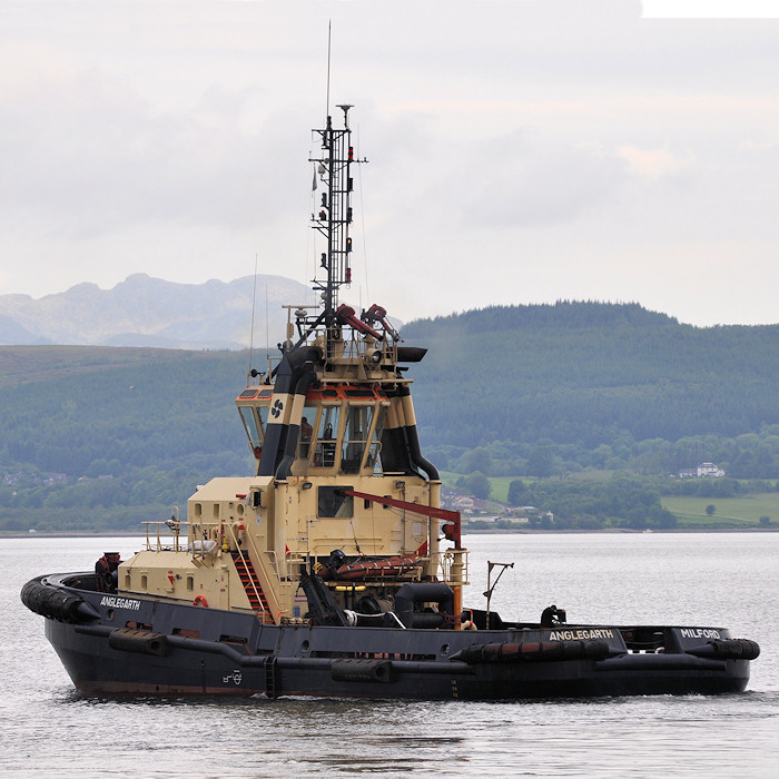 Photograph of the vessel  Anglegarth pictured departing James Watt Dock, Greenock on 5th June 2012