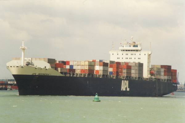 Photograph of the vessel  APL Indonesia pictured departing Southampton on 29th April 1997