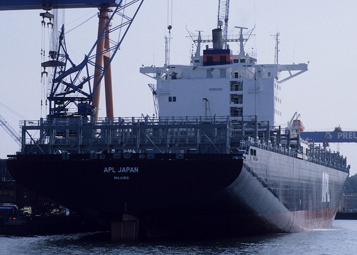Photograph of the vessel  APL Japan pictured fitting out at Kiel on 22nd August 1995