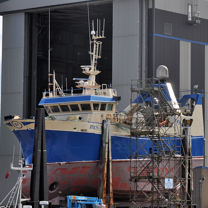 Photograph of the vessel fv Apollo pictured undergoing refit at Peterhead on 15th April 2012
