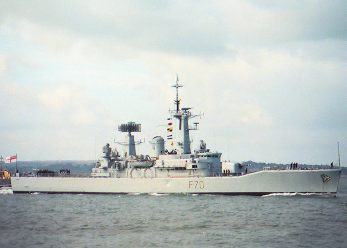 Photograph of the vessel HMS Apollo pictured approaching Portsmouth Harbour on 29th July 1988