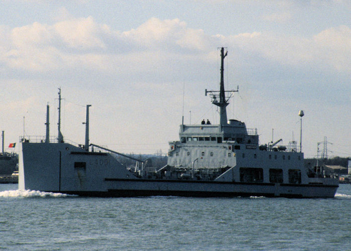 Photograph of the vessel HMAV Ardennes pictured departing Southampton on 4th November 1990