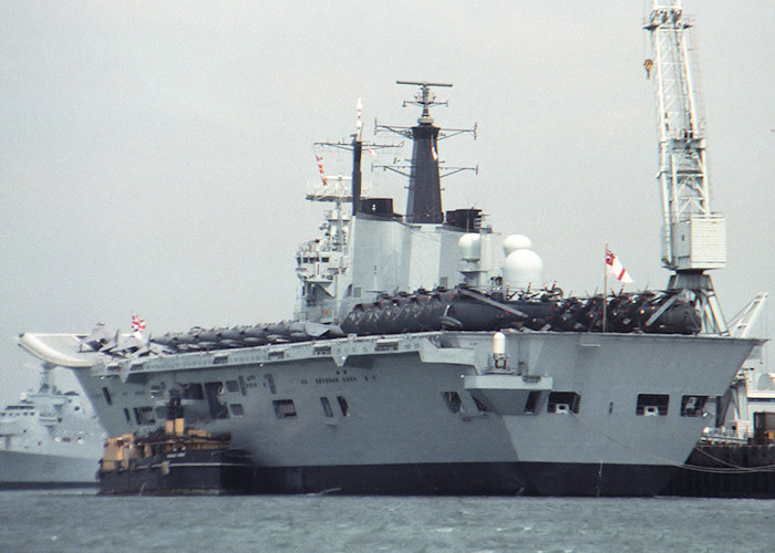 Photograph of the vessel HMS Ark Royal pictured in Portsmouth Naval Base on 11th June 1988