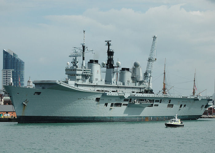 Photograph of the vessel HMS Ark Royal pictured in Portsmouth Naval Base on 14th August 2010
