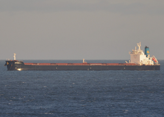 Photograph of the vessel  Athina L pictured at anchor off Tynemouth on 31st December 2012