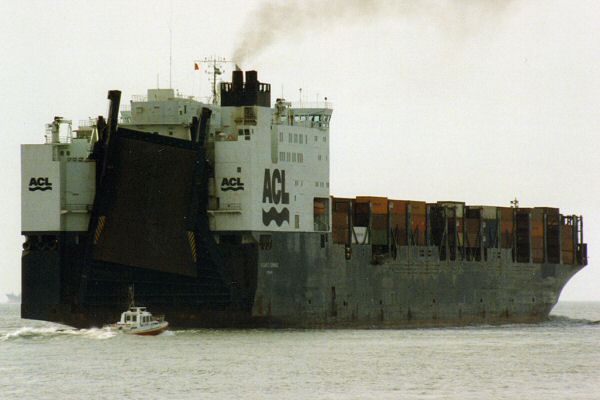 Photograph of the vessel  Atlantic Compass pictured departing Le Havre on 4th March 1994