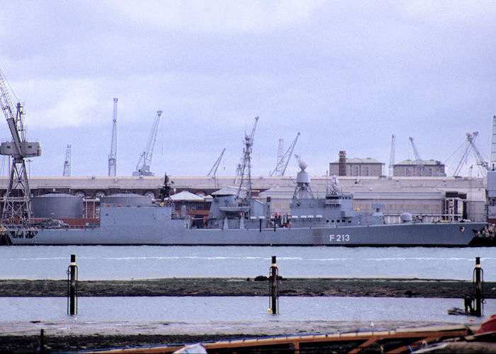 Photograph of the vessel FGS Augsburg pictured in Portsmouth Naval Base on 27th October 1990