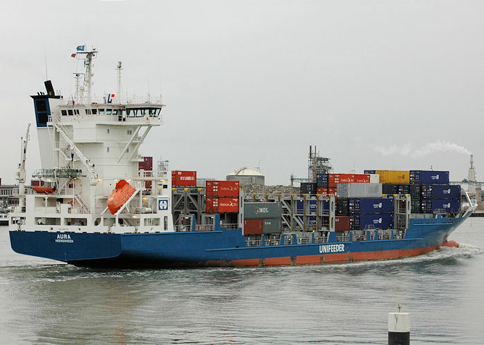 Photograph of the vessel  Aura pictured passing Vlaardingen on 20th June 2010