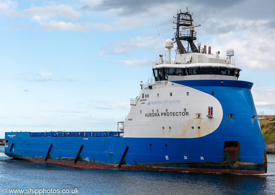 Photograph of the vessel  Aurora Protector pictured arriving at Aberdeen on 7th August 2023