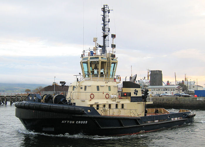 Photograph of the vessel  Ayton Cross pictured departing James Watt Dock, Greenock on 22nd November 2010