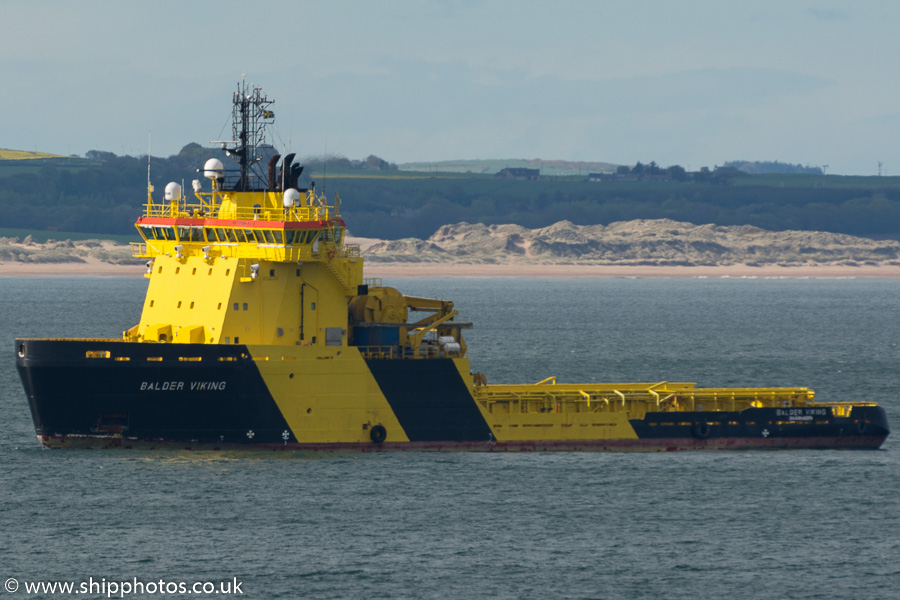 Photograph of the vessel  Balder Viking pictured at anchor in Aberdeen Bay on 17th May 2015