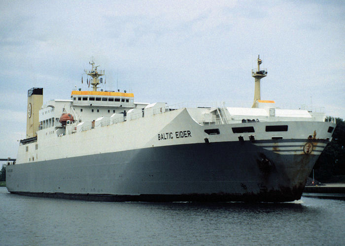 Photograph of the vessel  Baltic Eider pictured passing through Rendsburg on 8th June 1997