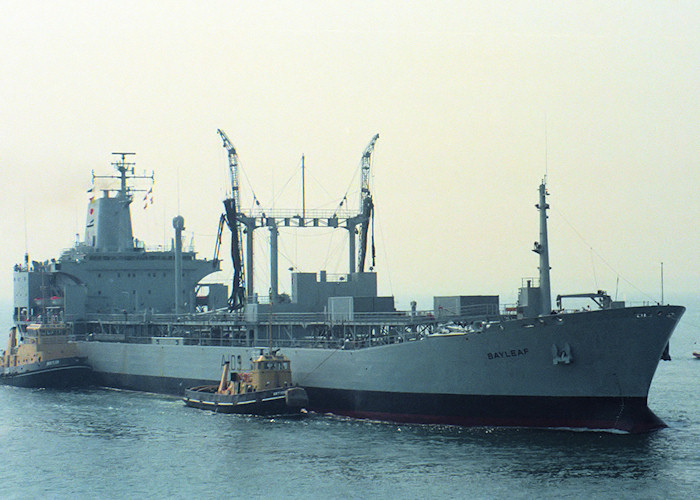 Photograph of the vessel RFA Bayleaf pictured entering Portsmouth Harbour on 14th May 1988