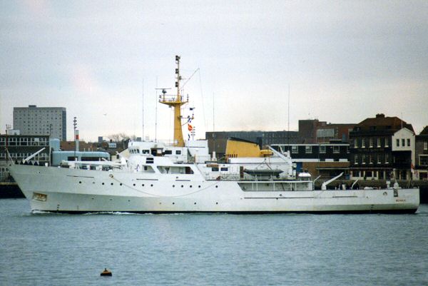 Photograph of the vessel HMS Beagle pictured arriving in Portsmouth on 21st January 1994
