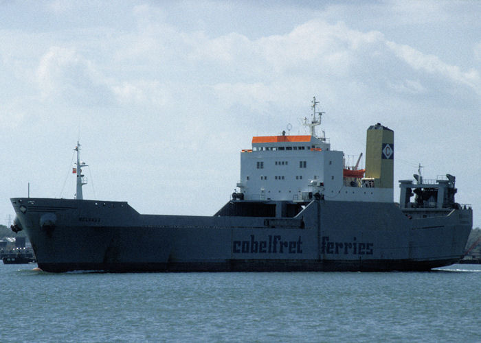 Photograph of the vessel  Belvaux pictured departing Southampton on 14th August 1997