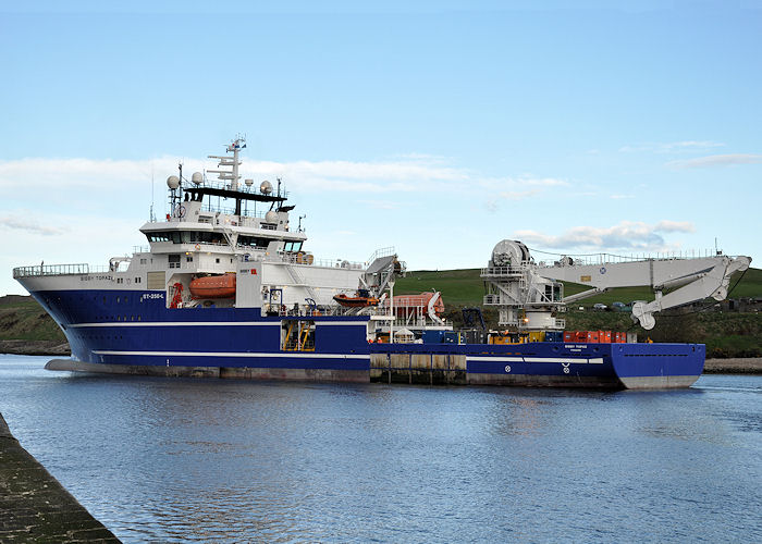 Photograph of the vessel  Bibby Topaz pictured departing Aberdeen on 14th May 2013