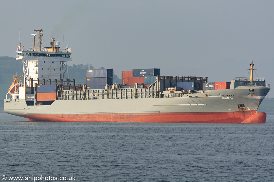 Photograph of the vessel  Bjorg pictured approaching Greenock Ocean Terminal on 24th March 2022