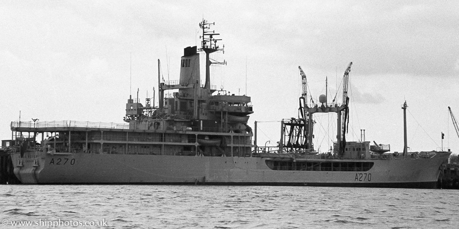 Photograph of the vessel RFA Blue Rover pictured at Gosport Fuel Jetty on 13th May 1989