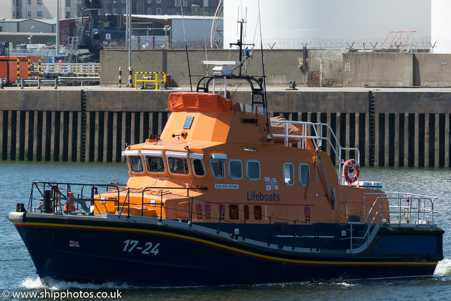 Photograph of the vessel RNLB Bon Accord pictured at Aberdeen on 23rd May 2015