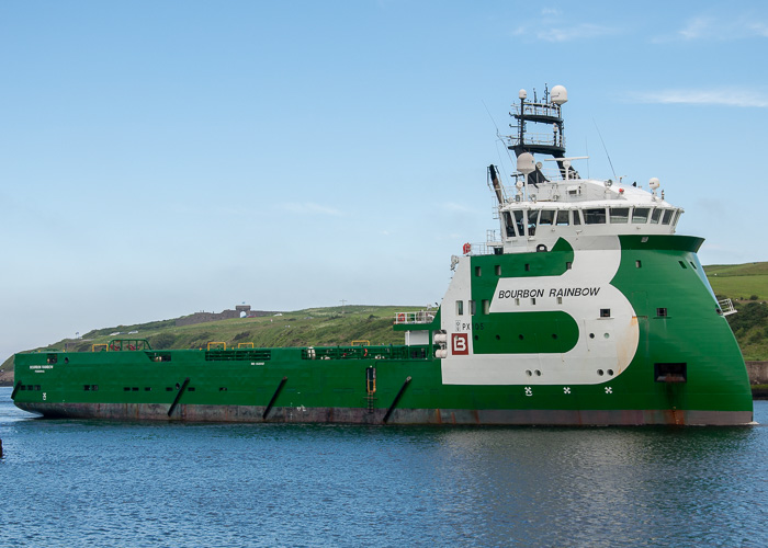 Photograph of the vessel  Bourbon Rainbow pictured arriving at Aberdeen on 10th June 2014