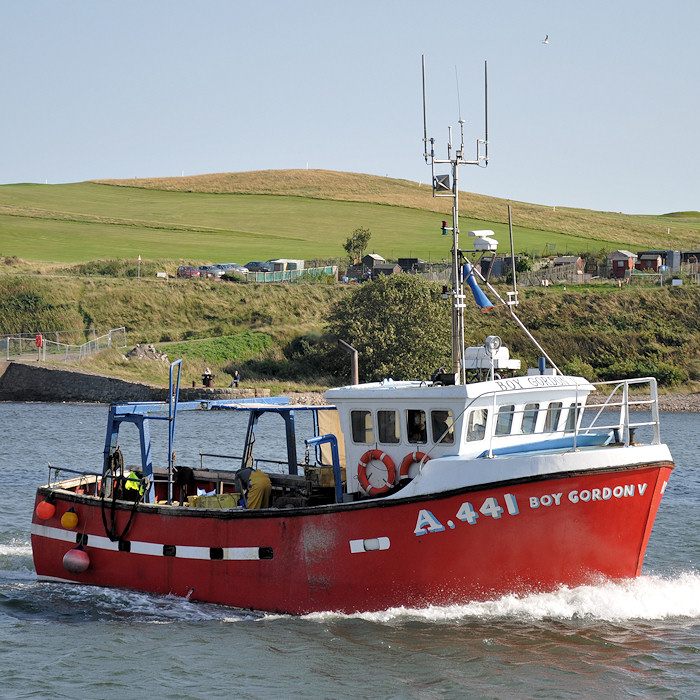 Photograph of the vessel fv Boy Gordon V pictured arriving at Aberdeen on 15th September 2012