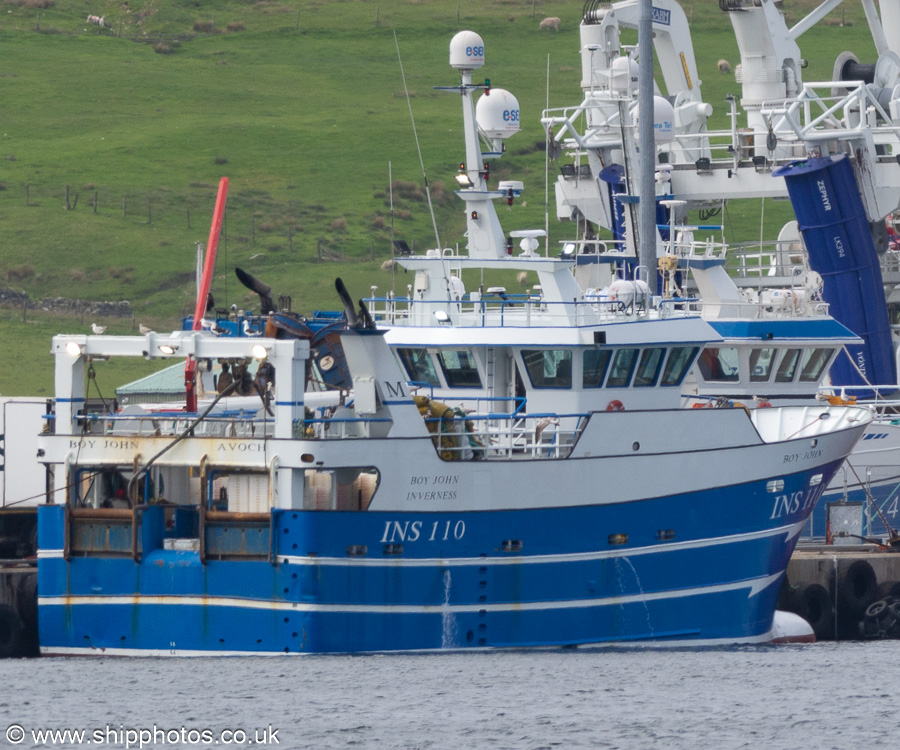Photograph of the vessel fv Boy John pictured at Mair's Pier, Lerwick on 21st May 2022