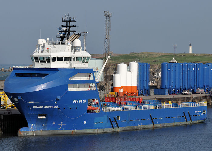 Photograph of the vessel  Brage Supplier pictured at Aberdeen on 7th May 2013