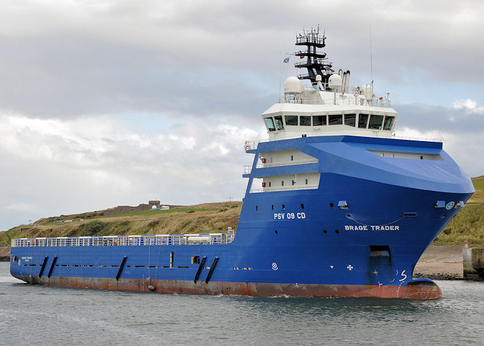 Photograph of the vessel  Brage Trader pictured arriving at Aberdeen on 15th September 2013