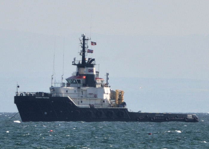 Photograph of the vessel  Bremen Fighter pictured at anchor off Leven on 18th April 2012