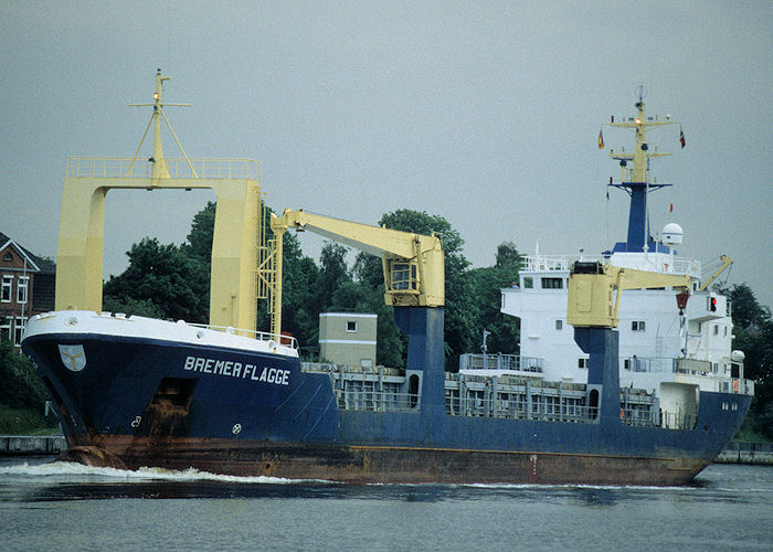 Photograph of the vessel  Bremer Flagge pictured passing through Rendsburg on 8th June 1997