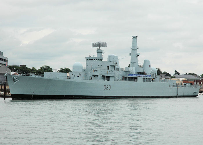 Photograph of the vessel HMS Bristol pictured laid up in Portsmouth Naval Base on 3rd July 2005