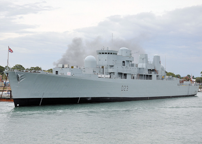 Photograph of the vessel HMS Bristol pictured laid up in Portsmouth Naval Base on 6th August 2011