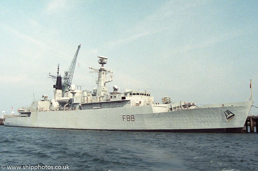 Photograph of the vessel HMS Broadsword pictured at Portland on 16th April 1989