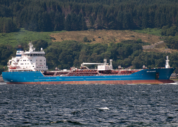 Photograph of the vessel  Bro Designer pictured approaching Finnart on 9th August 2014
