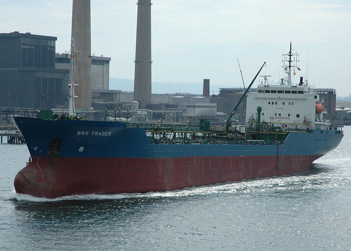 Photograph of the vessel  Bro Trader pictured departing Dublin on 15th June 2006