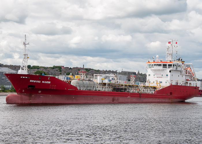 Photograph of the vessel  Brøvig Marin pictured departing Aberdeen on 11th June 2014