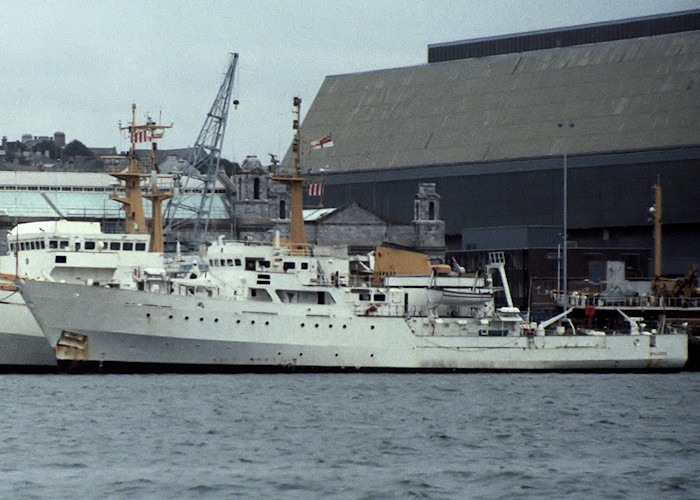 Photograph of the vessel HMS Bulldog pictured in Devonport Naval Base on 10th August 1988