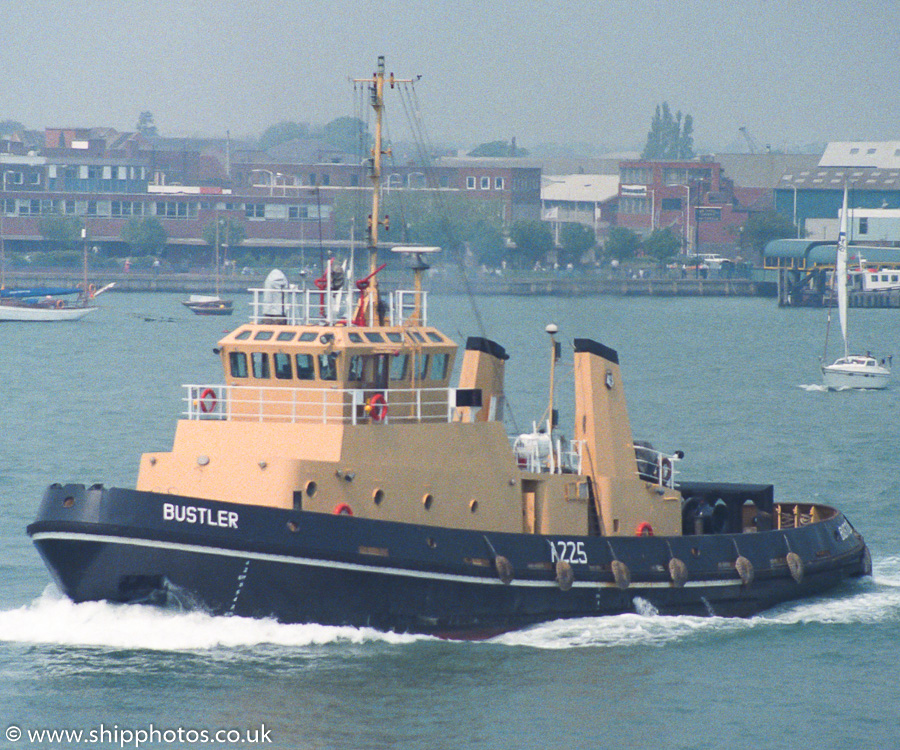 Photograph of the vessel RMAS Bustler pictured in Portsmouth Harbour on 20th May 1989