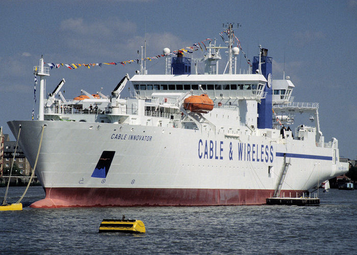 Photograph of the vessel cs Cable Innovator pictured in the Pool of London on 19th July 1997