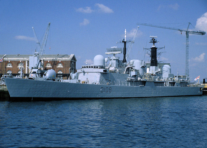Photograph of the vessel HMS Cardiff pictured in Portsmouth Naval Base on 29th May 1994