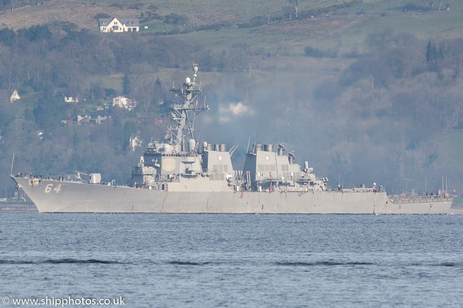 Photograph of the vessel USS Carney pictured passing Greenock on 26th March 2017
