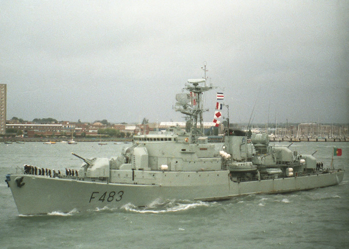 Photograph of the vessel NRP Comandante Sacadura Cabral pictured departing Portsmouth Harbour on 25th July 1988